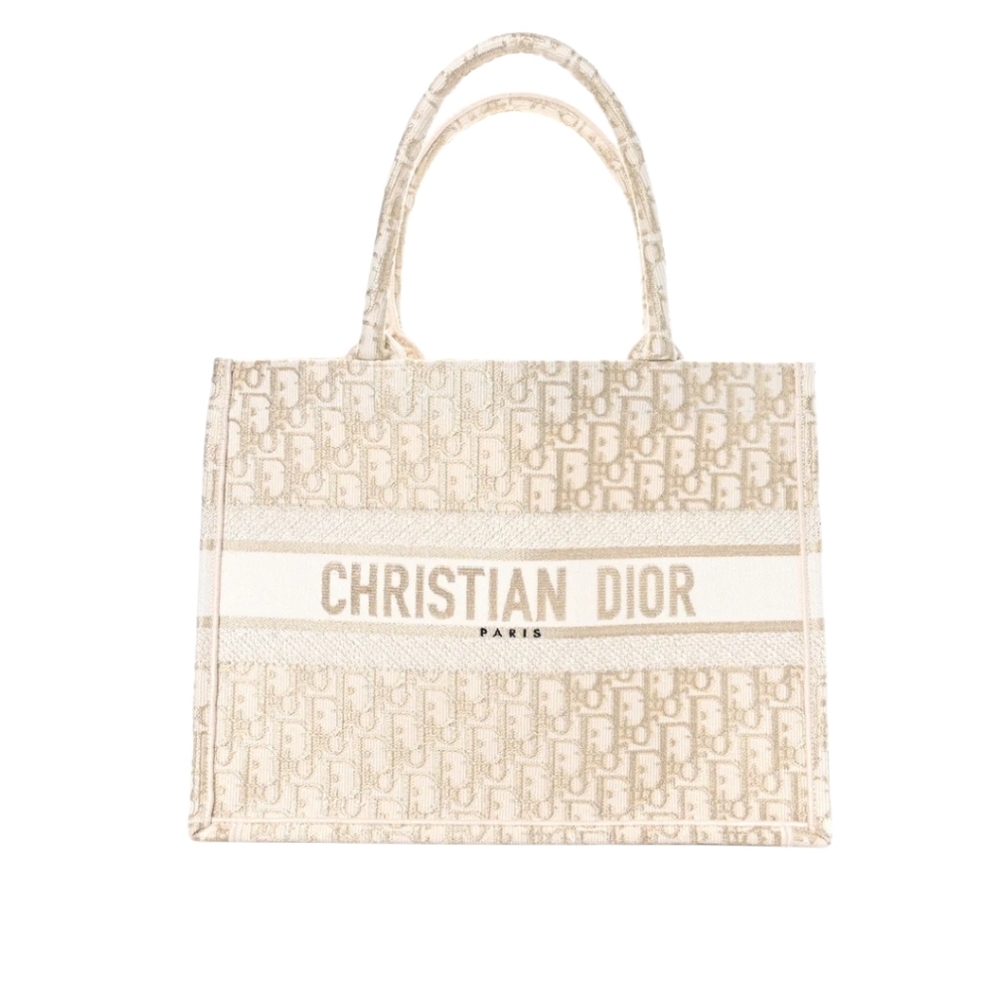 Dior Cream And Gold Monogram Trotter Book Tote - Size Medium